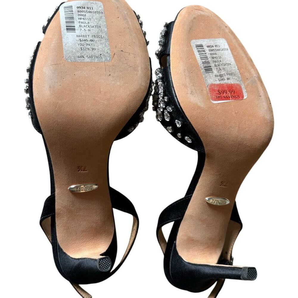 Badgley Mischka Paula Slingback Black Satin Rhinestone Heels Size 7-1/2 7.5 - Picture 5 of 5